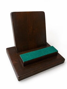 Homemade sturdy wooden phone holder.